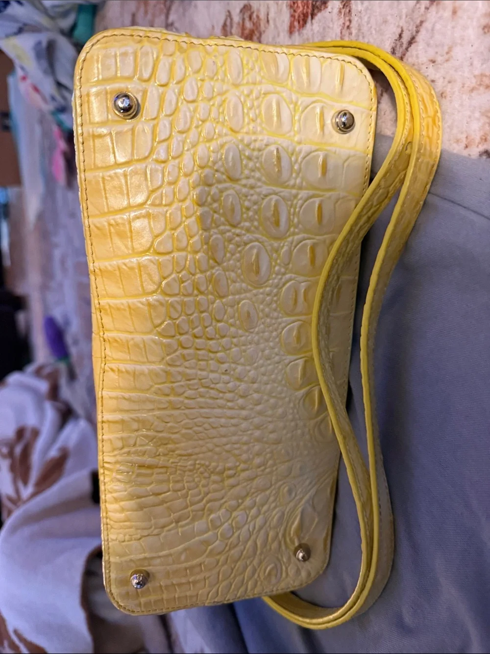 Brahmin Lemon Croc-Embossed Leather Satchel